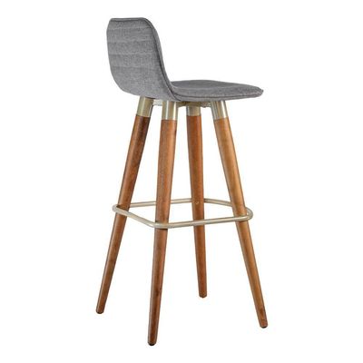 Kit 2 Banquetas Altas Luxo Linea Aço Champanhe Linho Cinza