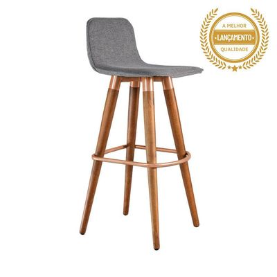 Kit 2 Banquetas Altas Luxo Linea Aço Cobre Linho Cinza