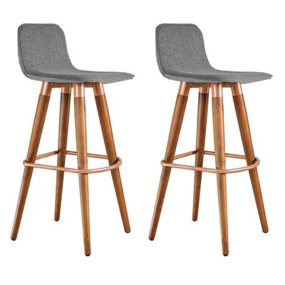 Kit 2 Banquetas Altas Luxo Linea Aço Cobre Linho Cinza