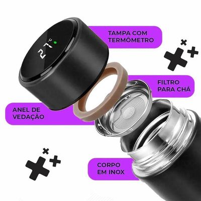 Garrafa Térmica Inox 500ml Quente Frio Tampa Preto Nº2