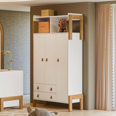 Guarda Roupa Infantil Fantasia 3 Portas 2 Gavetas Branco Branco