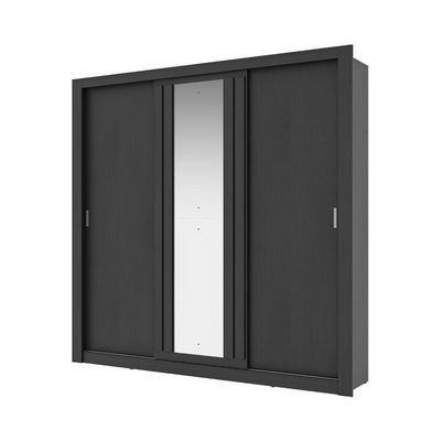 Guarda Roupa Casal 3 Portas Doha Lux 4 Gavetas Carraro Ripado Preto Touch