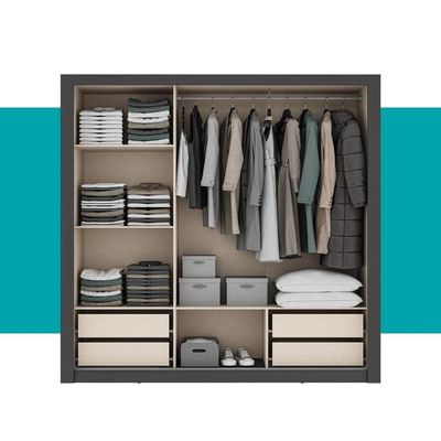 Guarda Roupa Casal 3 Portas Doha Lux 4 Gavetas Carraro Ripado Preto Touch