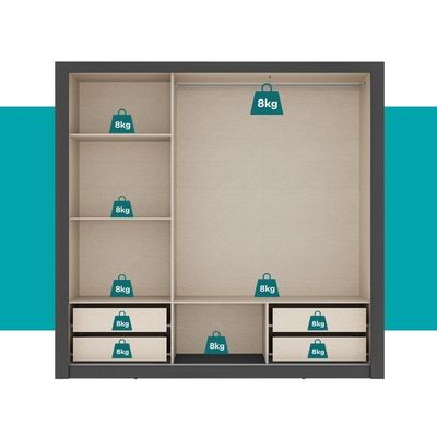 Guarda Roupa Casal 3 Portas Doha Lux 4 Gavetas Carraro Ripado Preto Touch