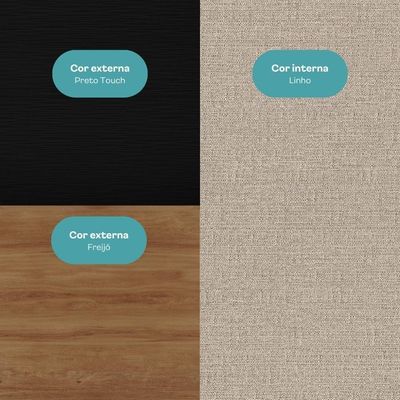 Guarda Roupa Casal 3 Portas Doha Lux 4 Gavetas Carraro Ripado Preto Touch