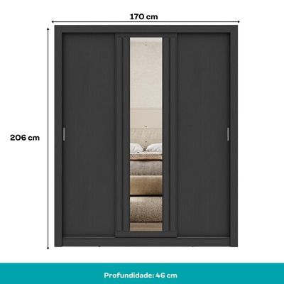 Guarda Roupa Casal 3 Portas Doha Lux 4 Gavetas Carraro Ripado Preto Touch