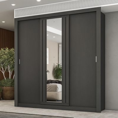 Guarda Roupa Casal 3 Portas Doha Lux 4 Gavetas Carraro Ripado Preto Touch