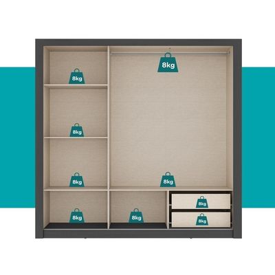 Guarda Roupa Casal 3 Portas Doha Lux 2 Gavetas Carraro Ripado Preto Touch