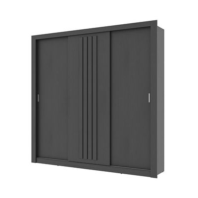 Guarda Roupa Casal 3 Portas Doha 2 Gavetas Carraro Ripado Preto Touch