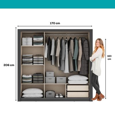 Guarda Roupa Casal 3 Portas Doha 2 Gavetas Carraro Ripado Preto Touch