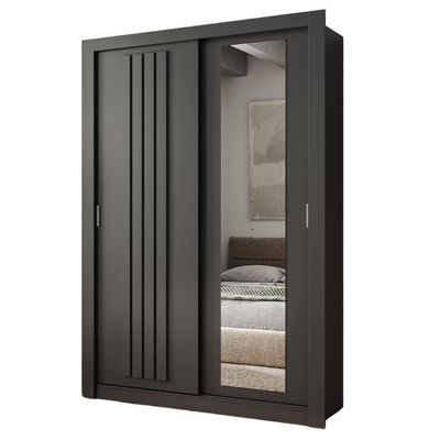 Guarda Roupa Solteiro 2 Portas Darvi Lux 2 Gavetas Carraro Ripado Preto Touch