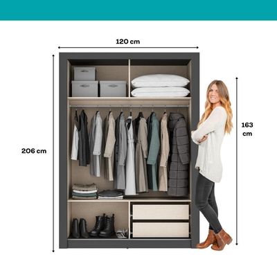 Guarda Roupa Solteiro 2 Portas Darvi Lux 2 Gavetas Carraro Ripado Preto Touch