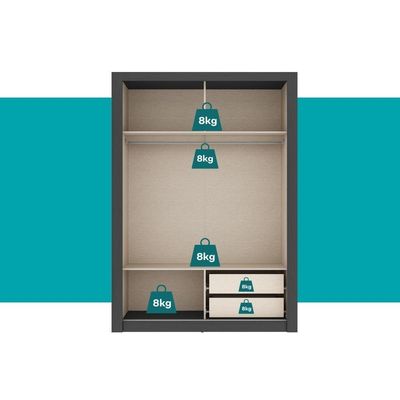Guarda Roupa Solteiro 2 Portas Darvi Lux 2 Gavetas Carraro Ripado Preto Touch