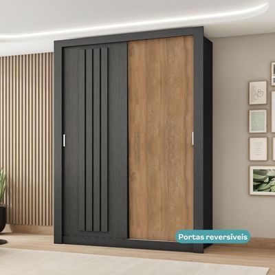 Guarda Roupa Solteiro 2 Portas Darvi 2 Gavetas Carraro Ripado Preto Touch