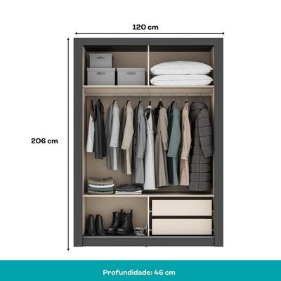 Guarda Roupa Solteiro 2 Portas Darvi 2 Gavetas Carraro Ripado Preto Touch