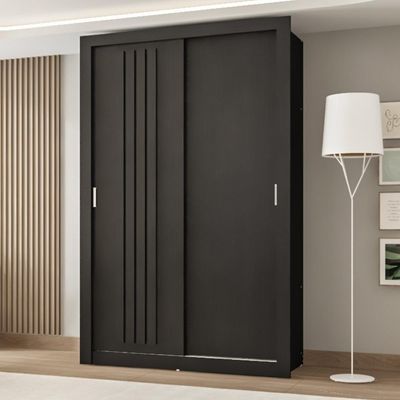 Guarda Roupa Solteiro 2 Portas Darvi 2 Gavetas Carraro Ripado Preto Touch