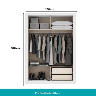 Guarda Roupa Solteiro 2 Portas Darvi Lux 2 Gavetas Carraro Ripado Branco
