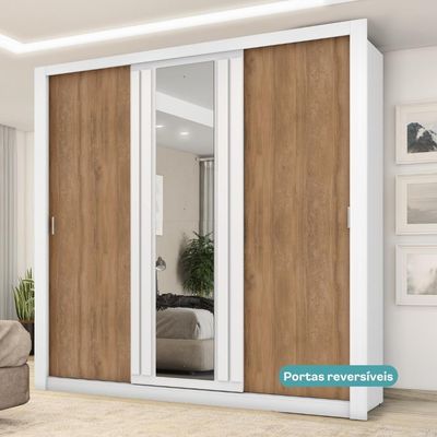 Guarda Roupa Casal 3 Portas Doha Lux 2 Gavetas Carraro Ripado Branco
