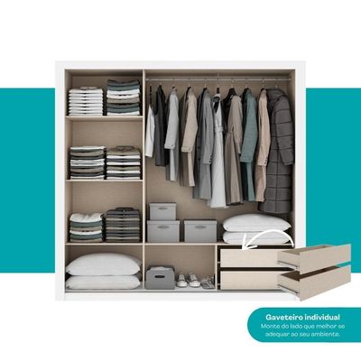 Guarda Roupa Casal 3 Portas Doha Lux 2 Gavetas Carraro Ripado Branco