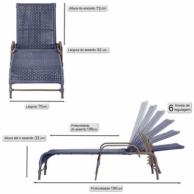 Espreguiçadeira Catar Marrom E Corda Náutica Trama Original Azul