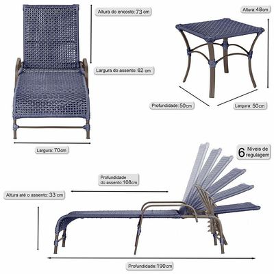 Espreguiçadeira Catar Mesa Corda Náutica Piscina Trama Azul