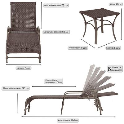 Espreguiçadeira Catar Mesa Corda Náutica Piscina Trama Marrom