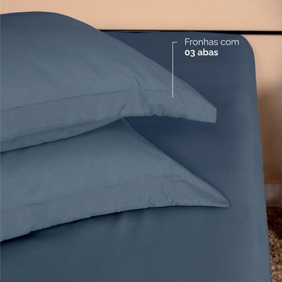 Kit 2 Fronhas Slim Com 3 Abas 50cm X 70cm Micropercal 200 Fios - Marinho