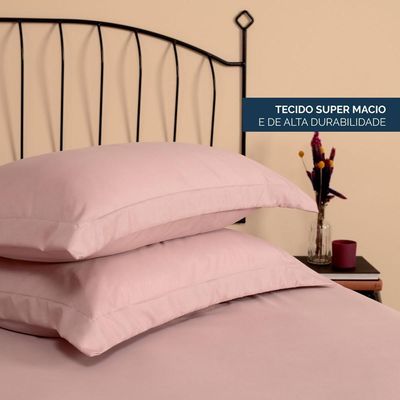 Kit 2 Fronhas Slim Com 3 Abas 50cm X 70cm Micropercal 200 Fios - Rose