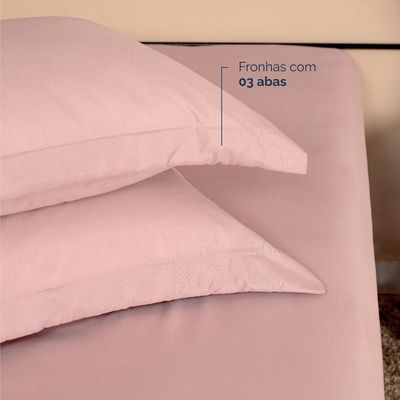Kit 2 Fronhas Slim Com 3 Abas 50cm X 70cm Micropercal 200 Fios - Rose