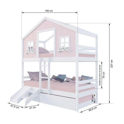 Treliche Casinha Dos Sonhos Com Kit Escada/ Escorregador Madeira Maciça Rosa/ Branco Megamobilia
