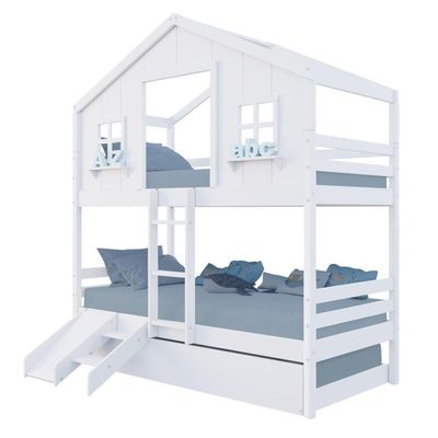 Treliche Casinha Dos Sonhos Com Kit Escada/ Escorregador Madeira Maciça Branco Megamobilia