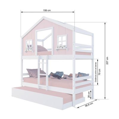 Treliche Casinha Dos Sonhos Madeira Maciça Rosa/ Branco Megamobilia