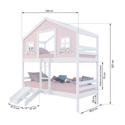 Beliche Casinha Dos Sonhos Com Escada/ Escorregador Madeira Maciça Rosa/ Branco Megamobilia