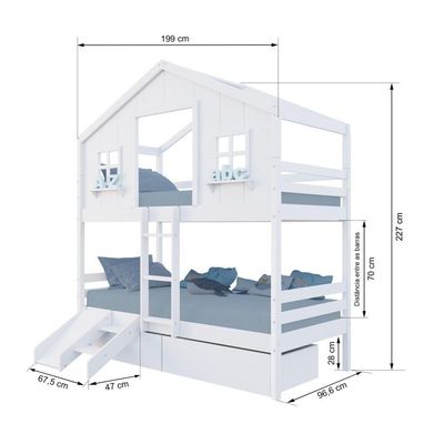Beliche Casinha Dos Sonhos Com 02 Gavetas Kit Escada/ Escorregador Madeira Maciça Branco Megamobilia