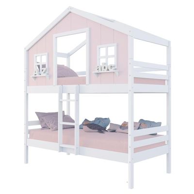 Beliche Casinha Dos Sonhos Madeira Maciça Rosa/ Branco Megamobilia