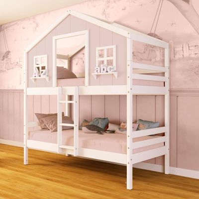 Beliche Casinha Dos Sonhos Madeira Maciça Rosa/ Branco Megamobilia