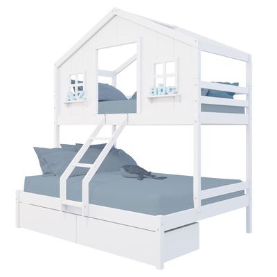 Beliche Casal/ Solteiro Casinha Dos Sonhos Com 02 Gavetas Madeira Maciça Branco Megamobilia
