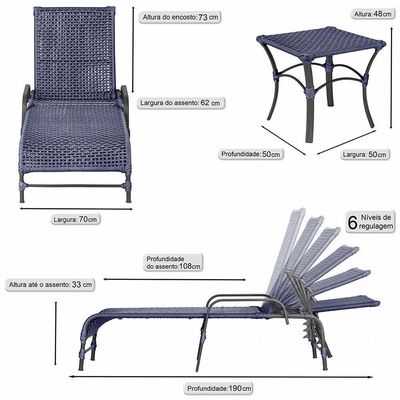Espreguiçadeira Alumínio Catar Mesa Corda Náutica Piscina Azul