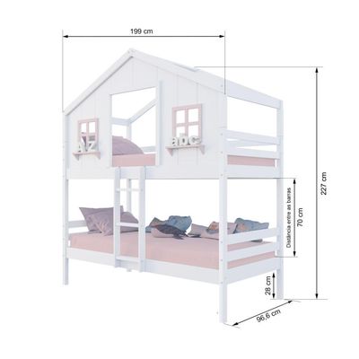 Beliche Casinha Dos Sonhos Madeira Maciça Branco/ Rosa Megamobilia