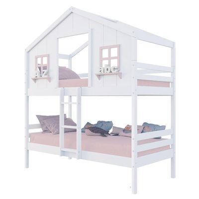 Beliche Casinha Dos Sonhos Madeira Maciça Branco/ Rosa Megamobilia