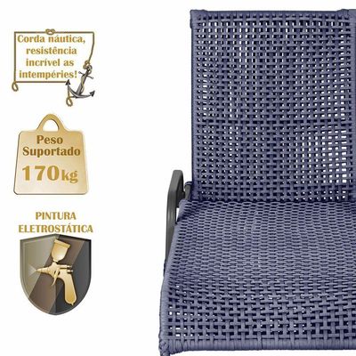 Espreguiçadeira Alumínio Catar Mesa Corda Náutica Piscina Azul