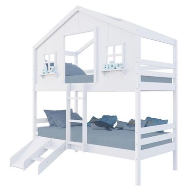 Beliche Casinha Dos Sonhos Com Escada/ Escorregador Madeira Maciça Branco Megamobilia