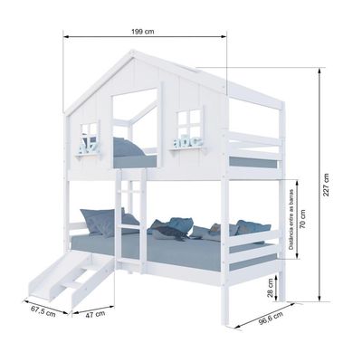 Beliche Casinha Dos Sonhos Com Escada/ Escorregador Madeira Maciça Branco Megamobilia