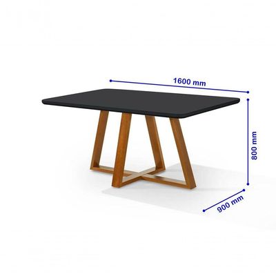Mesa De Jantar Bela 160x90cm Pés Madeira Tampo Vidro/mdf cast/preto