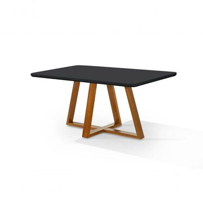 Mesa De Jantar Bela 160x90cm Pés Madeira Tampo Vidro/mdf cast/preto