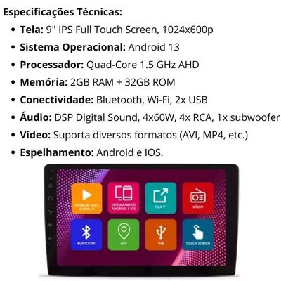 Central Multimídia Android 2 Din Saveiro G6 Moldura 9 Câmera Ré