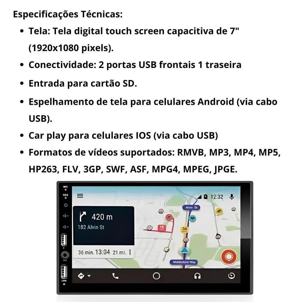 Central Multimídia 2 Din Carplay Android Auto Fiat Punto Moldura + Câmera Grafite