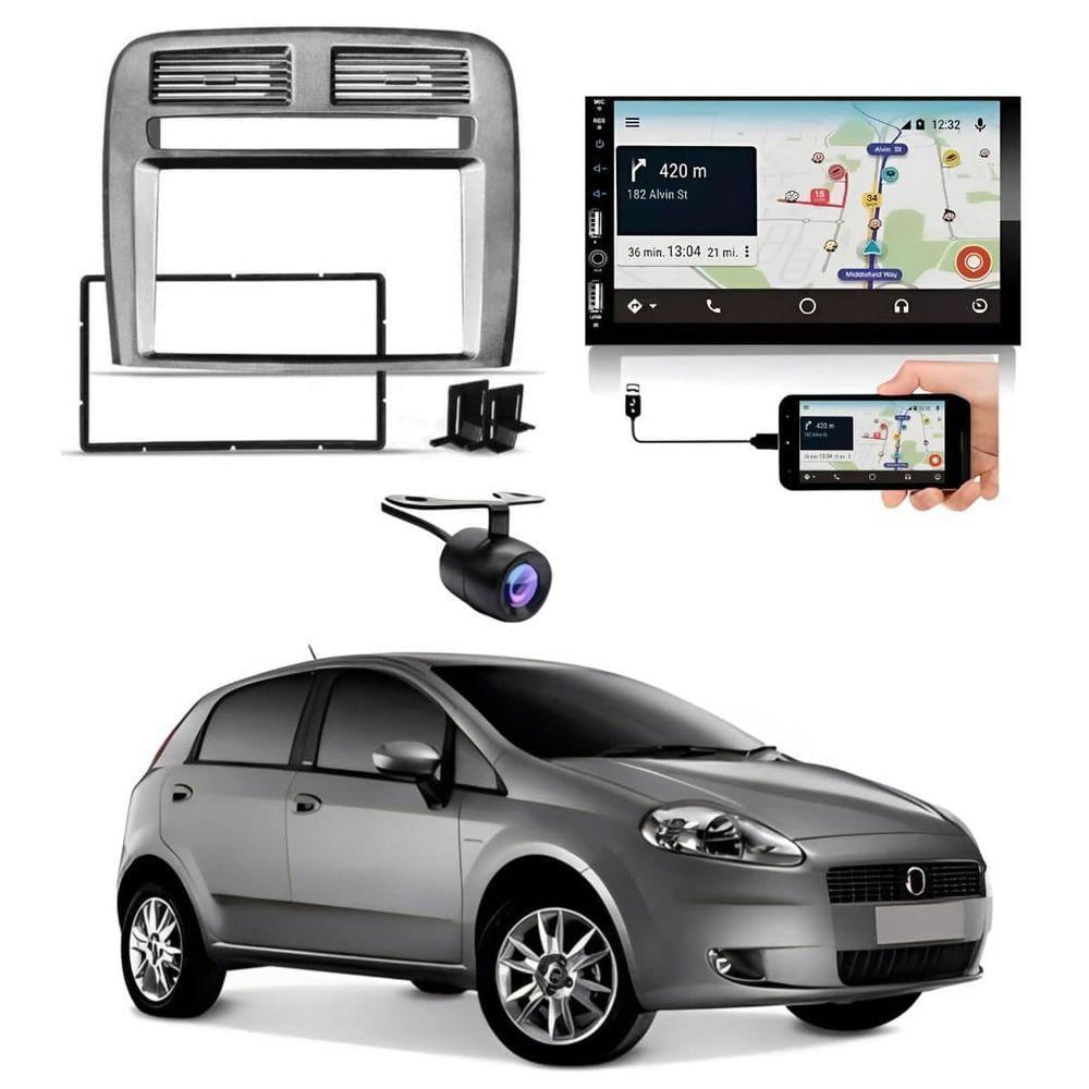 Central Multimídia 2 Din Carplay Android Auto Fiat Punto Moldura + Câmera Grafite