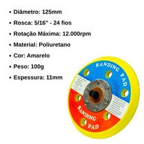 Prato Suporte 125mm 5" Com Furos Lixadeira Roto Orbital Amarelo
