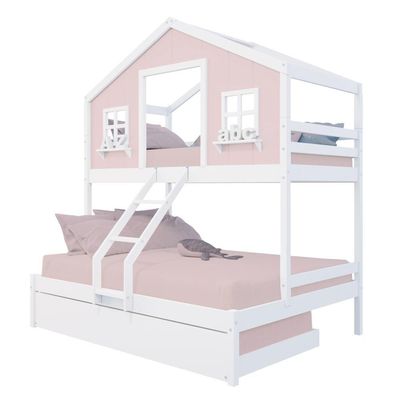 Treliche Casal/ Solteiro Casinha Dos Sonhos Madeira Maciça Rosa/ Branco Megamobilia